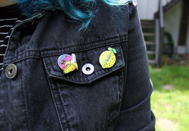 Ready To Ship Fresh /& Fruity Enamel Pin Collection Watermelon Peach Banana Lemon 80s 90s Confetti Memphis Style