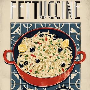 Pasta Print, Italian Food Poster, Food Art Print, Kitchen Art Print, Fettucine Art Print, Travel Wall Art, Italy Wall Print, Kitchen Decor