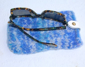 Blue and Gray Soft Wool Case for Large Sunglasses or Glasses, Felted Wool Case for Glasses, Eyeglass Sleeve, Phone Case, jeaniebeanhandknits