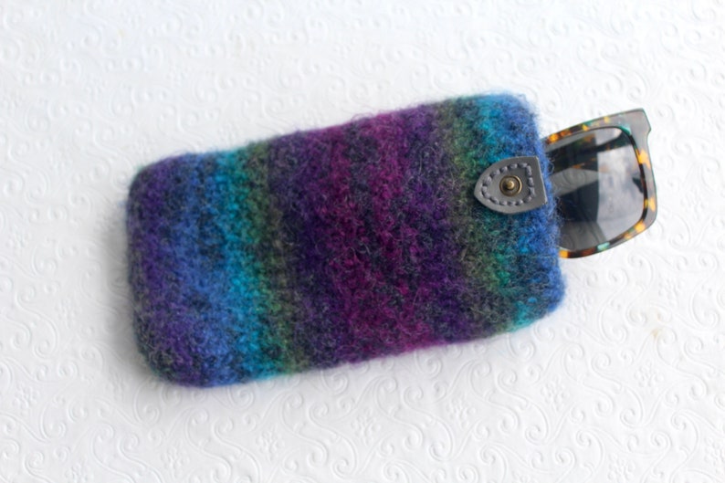 Felted Wool Blue, Purple, Green Large Eyeglass Case, Wool Eyeglass Sleeve, Soft Case for Large Sunglasses or Glasses, JeanieBeanHandknits image 4