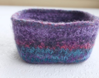 Purple, Blue, and Pinks Knit Felt Storage Basket, Eco Friendly Home, Soft Wool Storage Container, Wool Home Decor, 7th Anniversary Gift