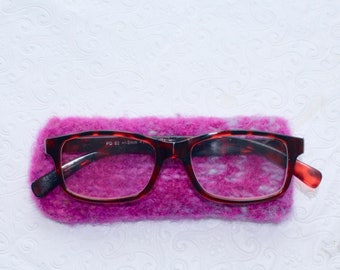 Magenta Pink Felted Wool Readers Case, Knit Eyeglass Case, Reading Glasses Case Jeanie Bean Handknits