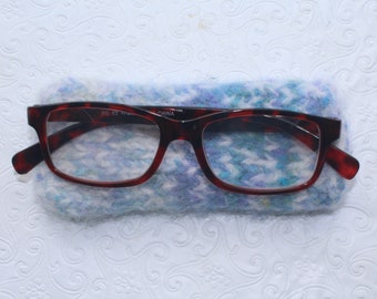 Periwinkle Blue and Lavender Felted Wool  Reading Glasses Sleeve, Eyeglasses Case, Jeanie Bean Handknits