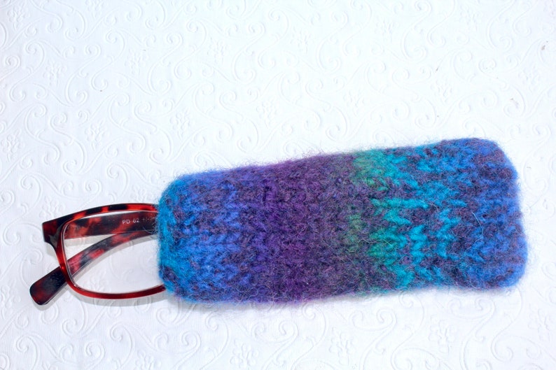 Purple, Turquoise, Green Felted Wool Readers Case, Knit Eyeglass Case, Reading Glasses Case Jeanie Bean Handknits image 4