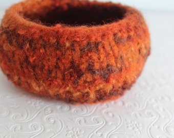 Burnt Orange Brown Knit Felt Storage Basket, Mini Wool Felted Bowl , Small Boiled Wool Bowl, Sustainable Home, Eco Friendly