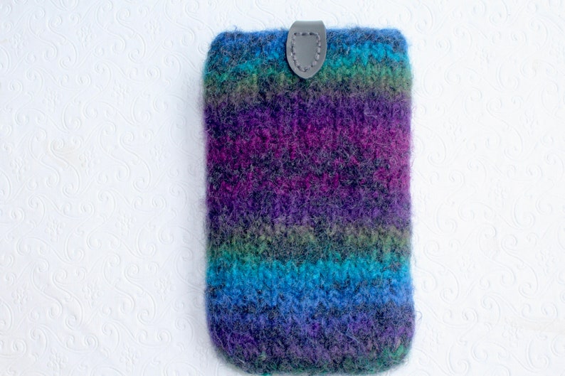 Felted Wool Blue, Purple, Green Large Eyeglass Case, Wool Eyeglass Sleeve, Soft Case for Large Sunglasses or Glasses, JeanieBeanHandknits image 3