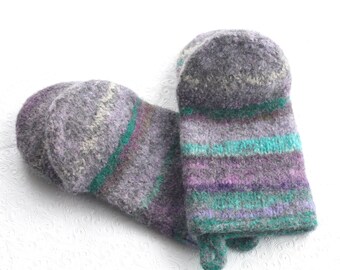 Heavy Duty Gray Knit Felted Wool Oven Mitts, Sustainable Home Goods, Eco Friendly, Housewarming Gift,  Hostess Gift, JeanieBeanHandknits