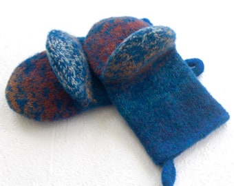 Knit Felted Wool Oven Mitts Set in Blues, Rusty Red, Gray, Golden Brown,  Wool Oven Glove Set, Hostess Gifts, Sustainable Home, Eco Friendly