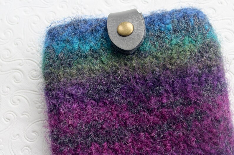 Felted Wool Blue, Purple, Green Large Eyeglass Case, Wool Eyeglass Sleeve, Soft Case for Large Sunglasses or Glasses, JeanieBeanHandknits image 2