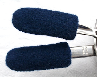 Set of 2 Deep Navy Blue Felted Wool Pan Handle Sleeves,Skillet Sleeve Cover,  Felted Wool Pan Handlers,  Jeaniebeanhandknits