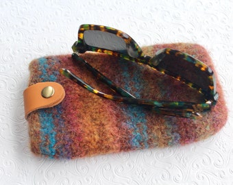 Brown, Blue, Gold, Peach Felted Wool Soft Case  Large Glasses Case, Felted Wool Sleeve Case for Glasses, Soft Eyeglasses Sleeve