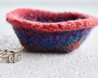 Blue, Red, Purple, Orange  Knit Felt Ring Bowl, Mini Wool Ring Bowl, Blue Ring Bowl, Blue Felt Wool Bowl, Knit Ring Dish, Wool Felt Bowl