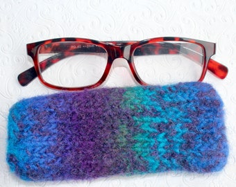 Purple, Turquoise, Green Felted Wool Readers Case, Knit Eyeglass Case, Reading Glasses Case Jeanie Bean Handknits