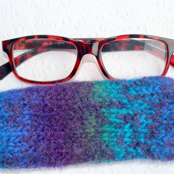 Purple, Turquoise, Green Felted Wool Readers Case, Knit Eyeglass Case, Reading Glasses Case Jeanie Bean Handknits