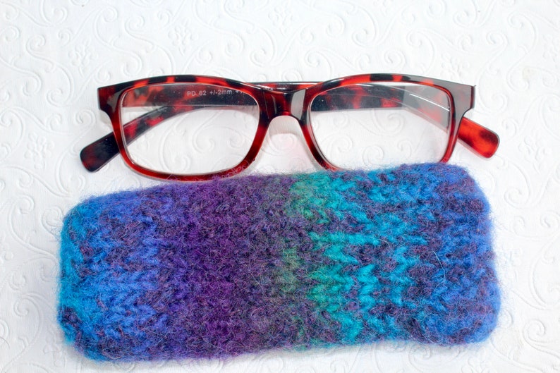 Purple, Turquoise, Green Felted Wool Readers Case, Knit Eyeglass Case, Reading Glasses Case Jeanie Bean Handknits image 1