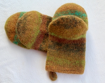 Honey Gold Heavy Duty Felted Wool Oven Mitts, Hand  Knit Oven Mitts, Chef Set, Eco Friendly  Hostess Gift, Jeanie Bean Handknits