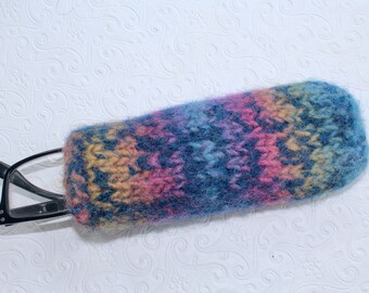 Blue Rainbow Felted Wool Readers Case, Knit Eyeglass Case, Reading Glasses Case Jeanie Bean Handknits