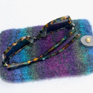 Felted Wool Blue, Purple, Green Large Eyeglass Case, Wool Eyeglass Sleeve, Soft Case for Large Sunglasses or Glasses, JeanieBeanHandknits image 7