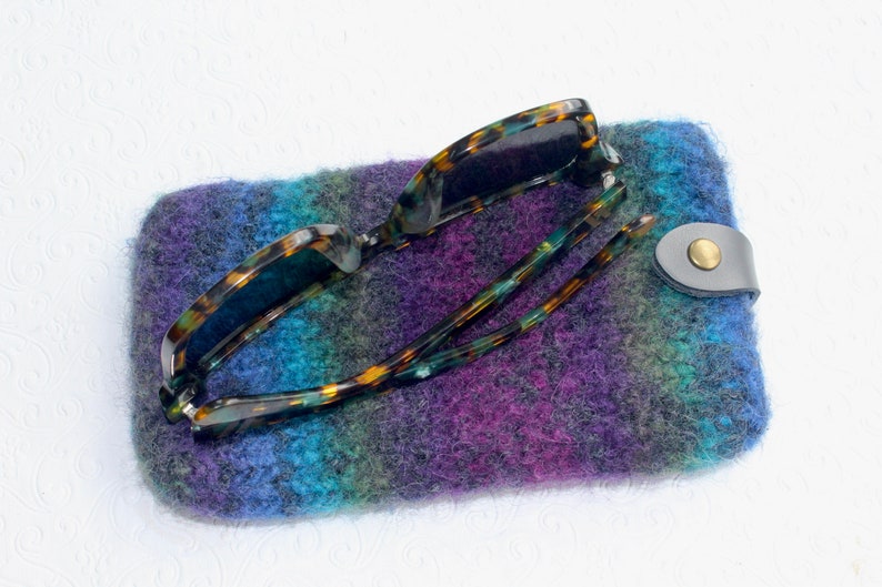 Felted Wool Blue, Purple, Green Large Eyeglass Case, Wool Eyeglass Sleeve, Soft Case for Large Sunglasses or Glasses, JeanieBeanHandknits image 7