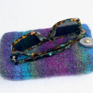 Felted Wool Blue, Purple, Green Large Eyeglass Case, Wool Eyeglass Sleeve, Soft Case for Large Sunglasses or Glasses, JeanieBeanHandknits image 1