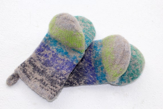 Wool Felted Heavy Duty Oven Mitts Purple Turquoise Wool Oven 