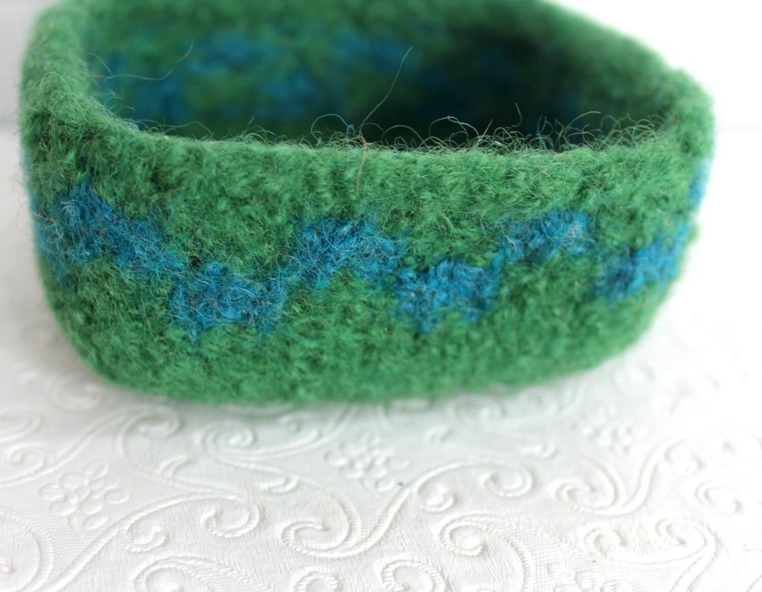 Bright Green Wool Basket Knit Felt Storage Basket Boiled Etsy