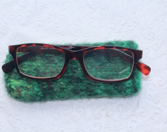 Shades of Green Felted Wool Readers Case, Knit Eyeglass Case, Reading Glasses Case Jeanie Bean Handknits