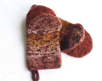 Brown Rust Gold Knit Felted Wool Oven Mitt Set, Brown Boiled Wool Oven Mitt, Felted Wool Oven Glove Set, Heavy Duty Wool Oven Mitts