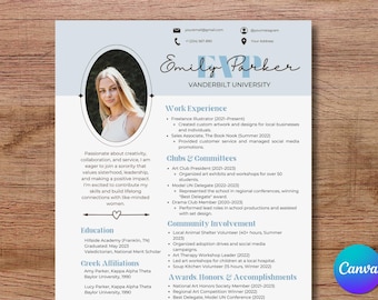 Blue Sorority Resume Template, Rush Resume with Cover Photo, Cute Social Resume, Sorority Recruitment Canva Template, Editable Rush Packet