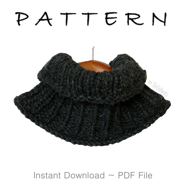 Cowl Knitting Pattern - Neck Warmer Knitting Pattern - Cozy Dark Grey Cowl knit Pattern -  Wool Cowl Easy Knitting Pattern