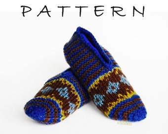 PDF PATTERN - Instructions for Knitted Slippers - Slippers Knitting Easy Pattern - Colourful Slippers, Christmas, gift, Slipper MEDIUM