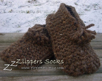 READY to SHIP - Hand Knitted LARGE, Wool  Slipper Socks - Hand Knit Adult Slippers - Winter Accesories - Zzlippers Socks Adult Large