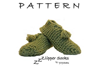 Knitting Pattern for LARGE Slipper Socks - Slippers Knit Pattern - Knitted Slipper Pattern - Hand Knit Slipper -  Acrylic  Adult Large