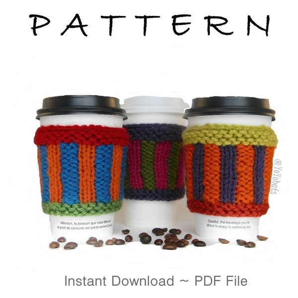 Mug Warmer Knitting Pattern - Knitted Coffee Sleeve Pattern - Easy Mug Knitting Pattern -  YoYo Coffee Sleeve Pattern - PDF file