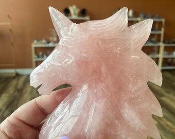 Rose Quartz Unicorn carving, hand carved crystal, Unicorn, Style A, fantasy,
