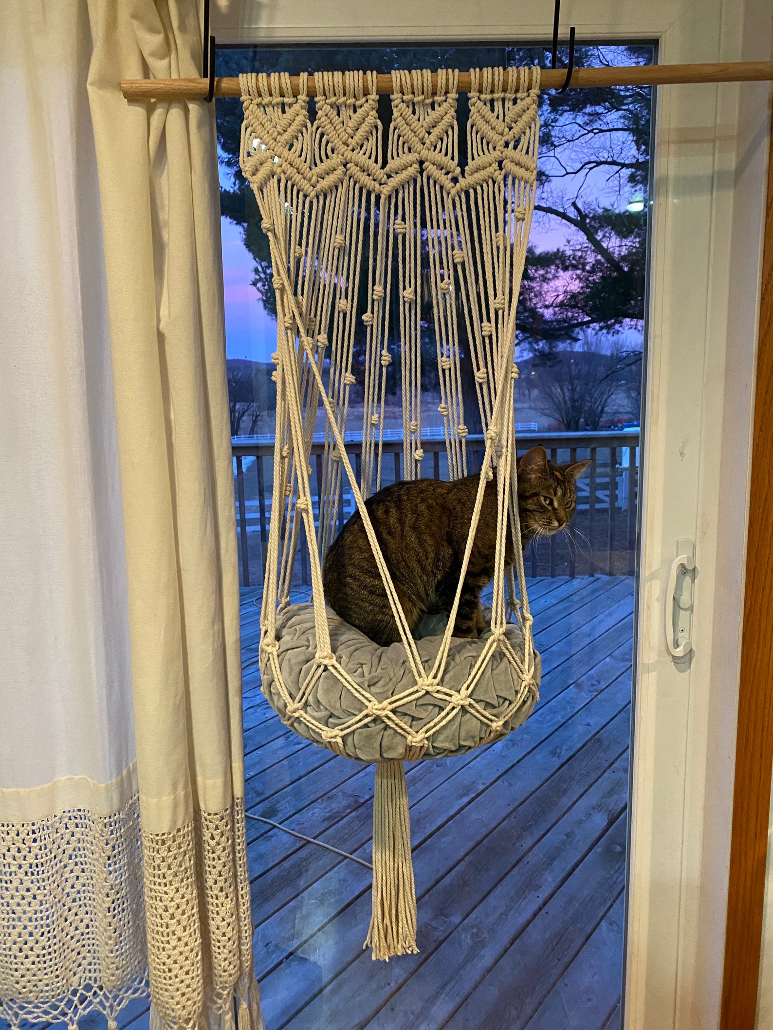 Macrame Hanging Cat Bed Macrame Hanging Cat Bed Cat Decor Etsy