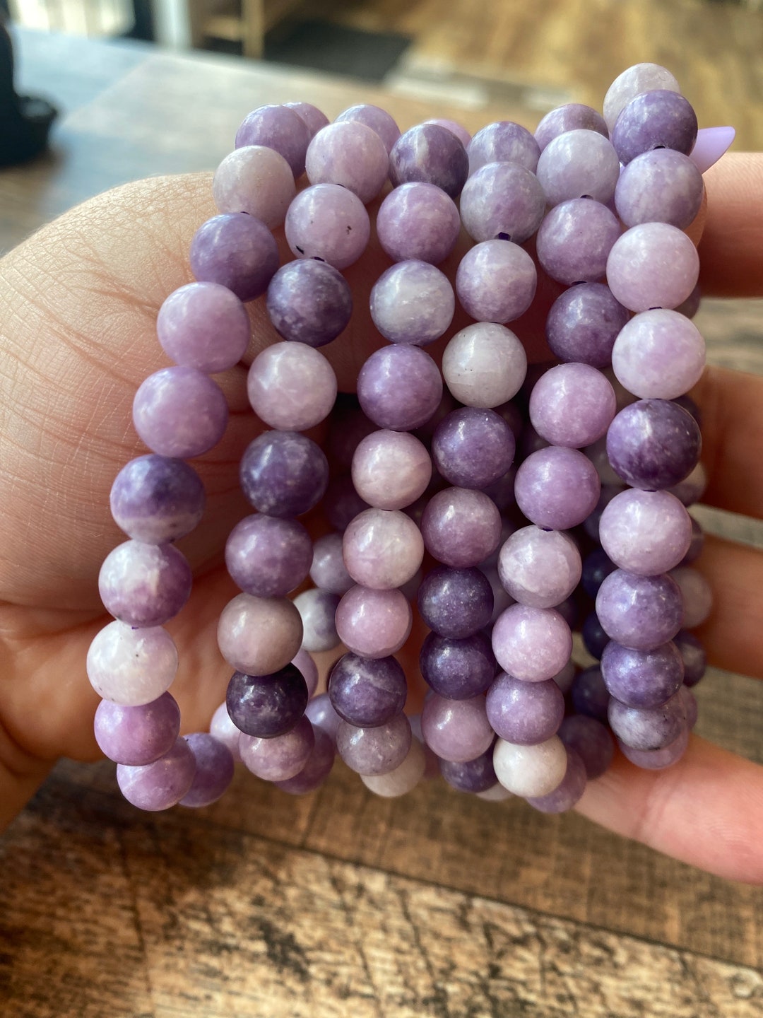 Lepidolite Beaded Bracelets Etsy 