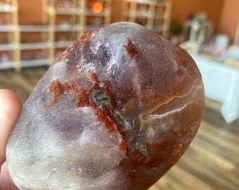 Lake Superior Agate Quartz Ball with Amethyst Crystal Impressions (14.2 oz)