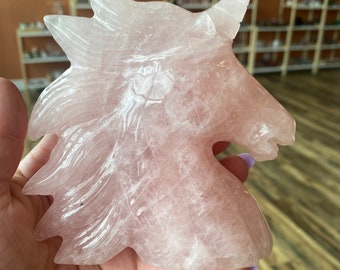 Rose Quartz Unicorn carving, hand carved crystal, Unicorn, Style B, fantasy,