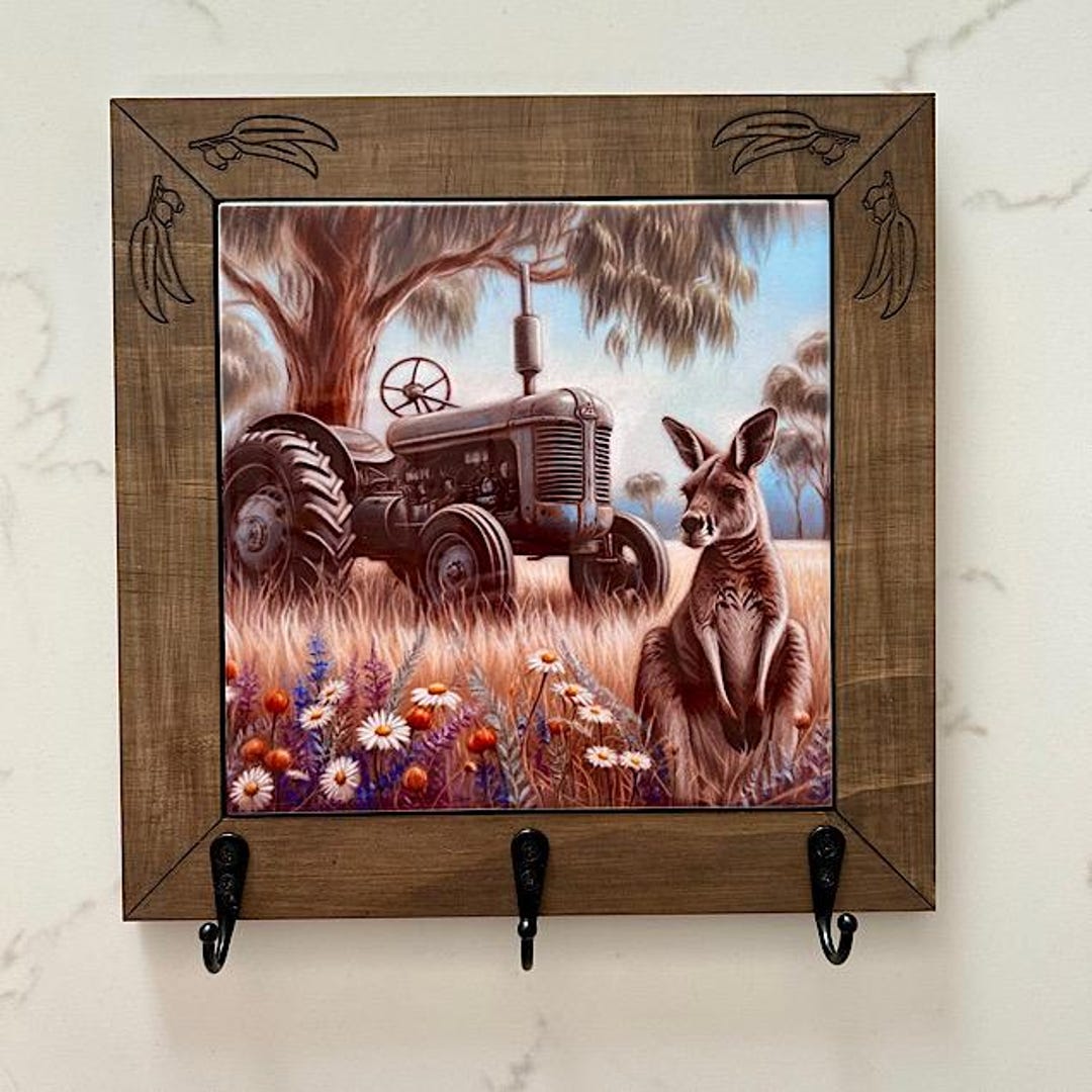 Farmhouse Kangaroo Tractor Key Hanger, Rustic Wood Tile Key Rack - Etsy