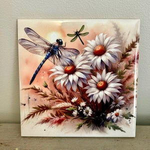 Daisy Dragonfly Ceramic Tile, Australian Home Decor