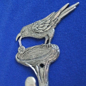 Raven and Nest Pewter Wall Hook