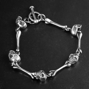 Skull Sterling Silver Biker Bracelet: Retro Punk Rock Jewelry