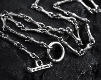 Skull Maltese Necklace Bone stick chain 925 sterling silver handmade American retro classic simple biker punk good idea Gift for couple N12