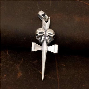 Skull Cross Sword Sterling Silver Pendant: Gothic Biker Amulet