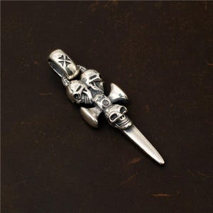 Gothic Classic skull Cross Sword Charm Men&#39;s Amulet large pendant 925 sterling silver handmade vintage biker punk good idea gift for couple