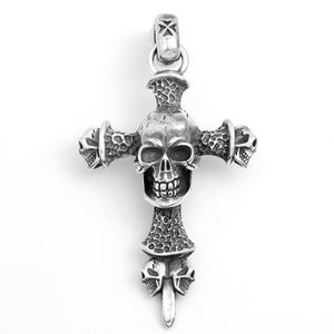Gothic Classic skull Cross Sword Charm Men&#39;s Amulet large pendant 925 sterling silver handmade vintage biker punk good idea couple gift