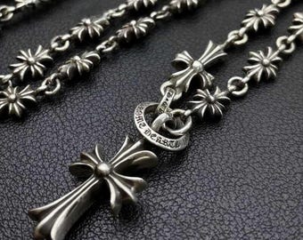 Gothic Classic Cross Link Chain Y-shaped Necklace Biker Punk Rock 925 Sterling Silver Handmade Couple good idea Perfect Gift Length Adjusted