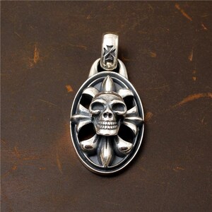 Sterling Silver Skull Cross Pendant: Gothic Biker Amulet