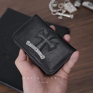 Gotische Italiaanse koeienhuid korte stijl kruis portemonnees handtassen kaart tassen 925 sterlingzilver trendy Retro punk rock goed idee cadeau voor stel